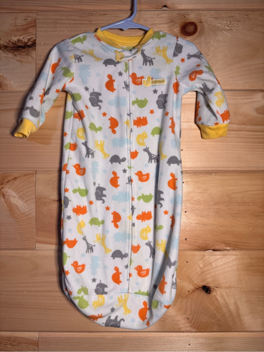 Carter's White Fleece Sleep Sack with Orange, Green, Gray & Yellow Animal Print
